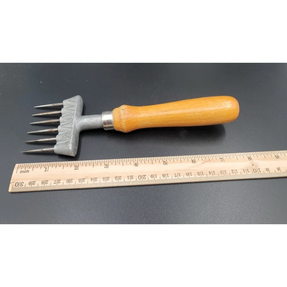 Antique Multi Prong Cast Iron Ice Pick Chocolate Chipper Tool Wood Handle